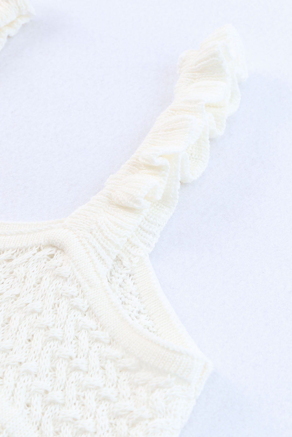 White Ruffle Straps Crochet Knit Tank Top