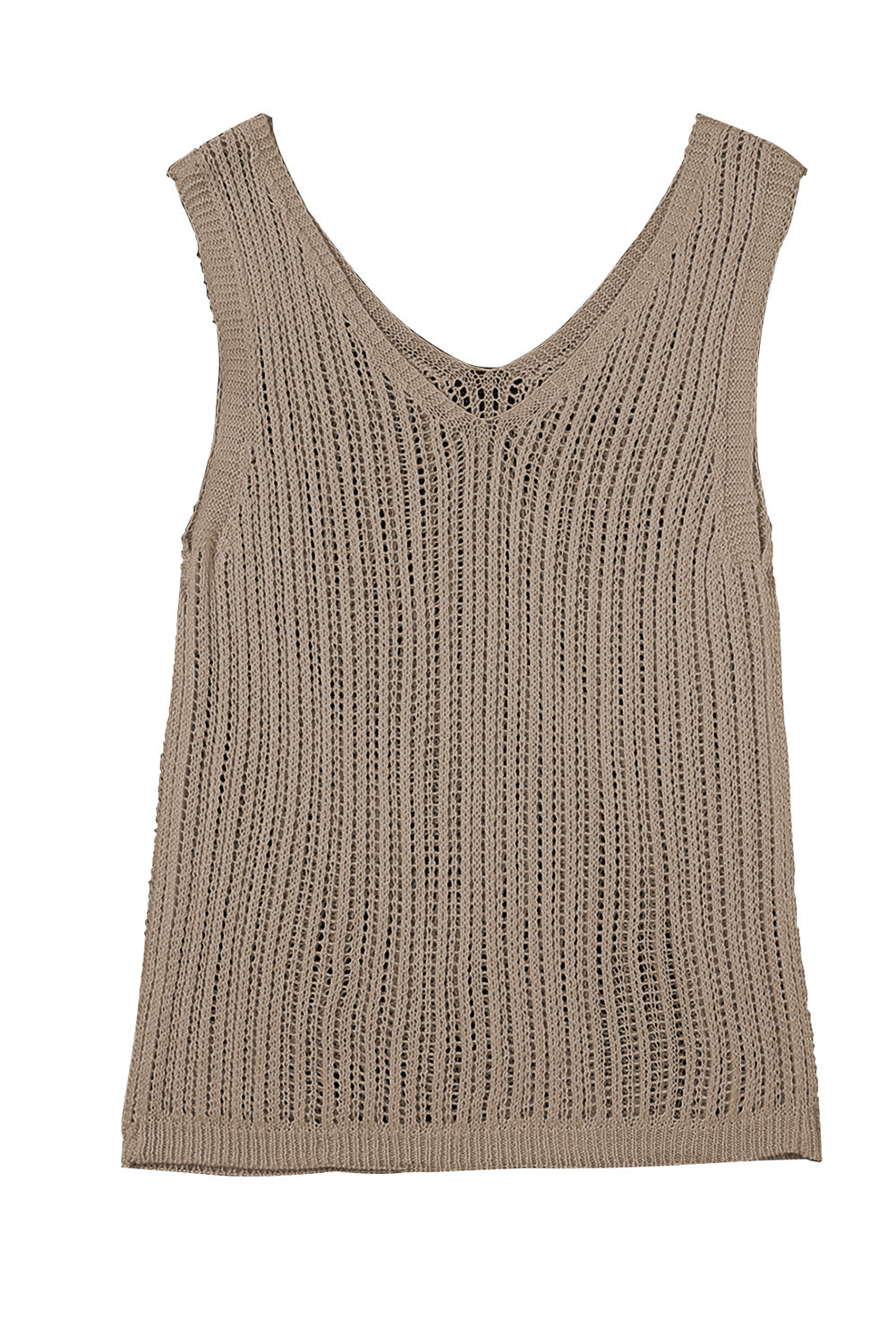 Green Hollowed Knit V Neck Tank Top