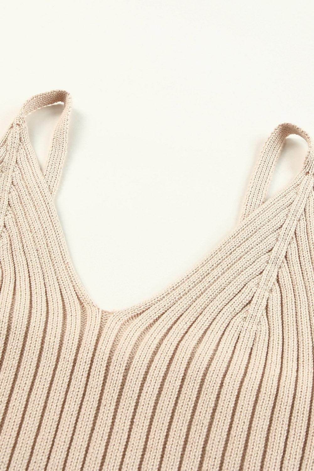 Gray Ribbed Spaghetti Strap Cropped Knitted Tank Top