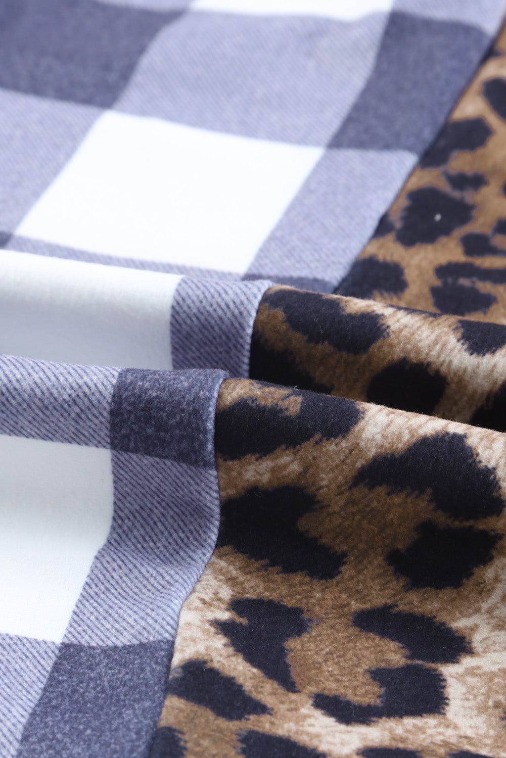 Leopard Plaid Patchwork Cowl Neck Sweatshirt