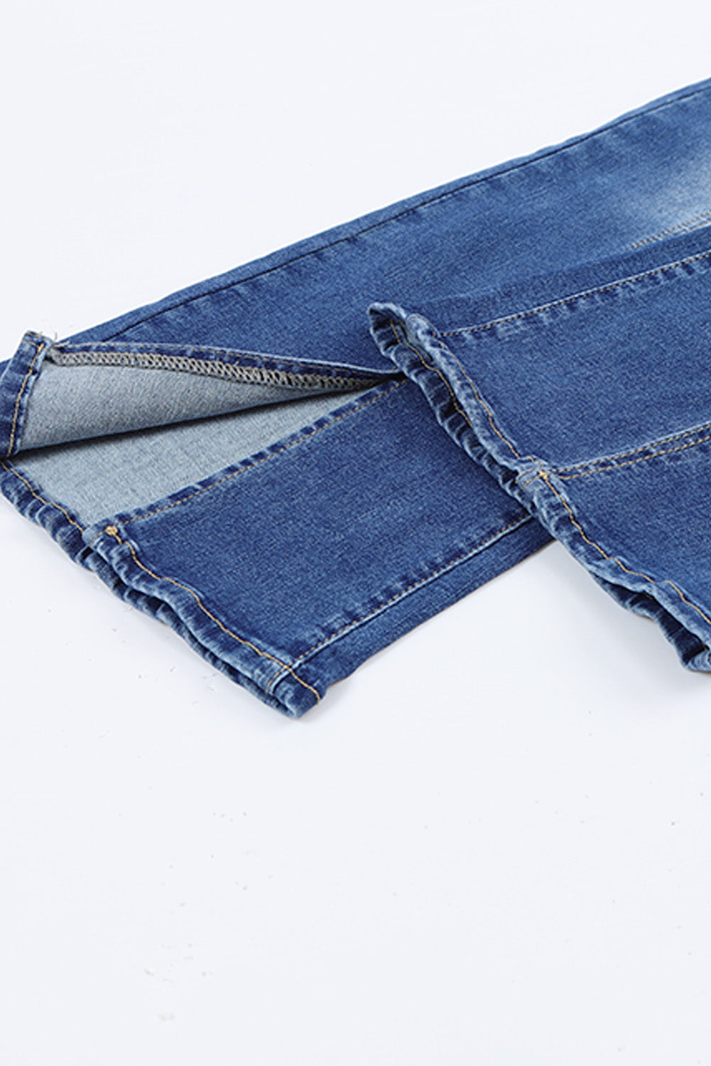 Blue Exposed Seam Split Flare Jeans