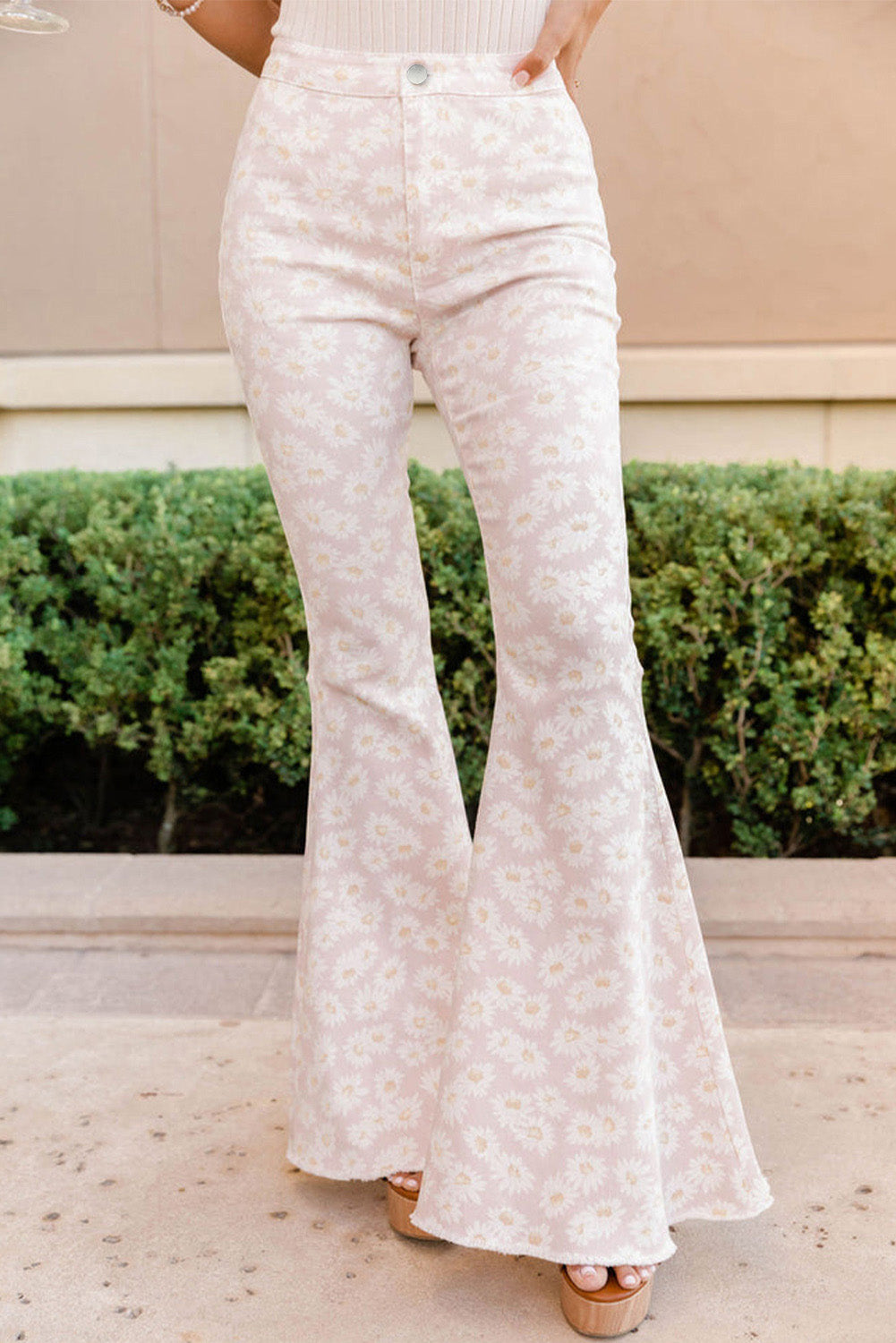 Pink Daisy Bell Bottom Flare Pants