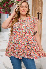 Multicolor Plus Size Boho Floral Print Ruffle Tiered Top