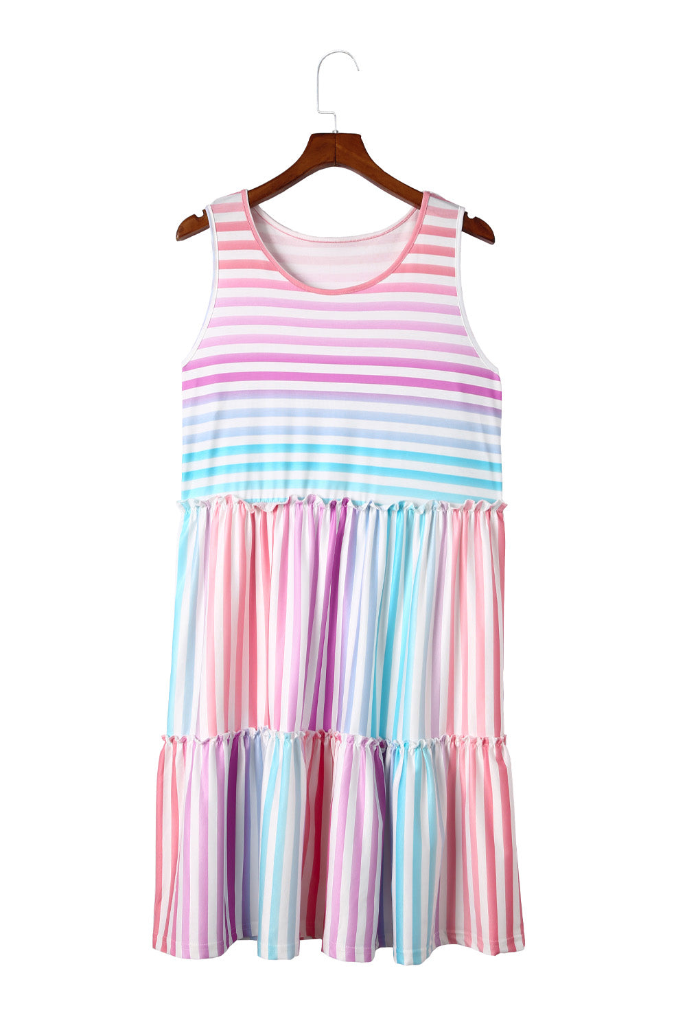 Multicolor Ombre Striped Sleeveless Tiered Plus Size Dress