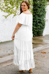 White Swiss Dot Plus Size Ruffle Tiered Maxi Dress