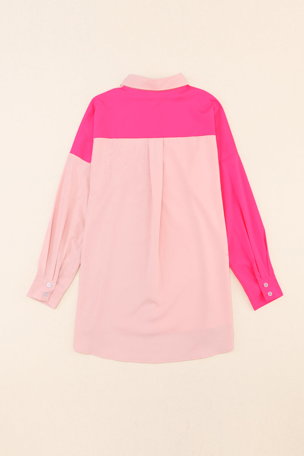 Pink Color Block Patchwork Oversized Shirt