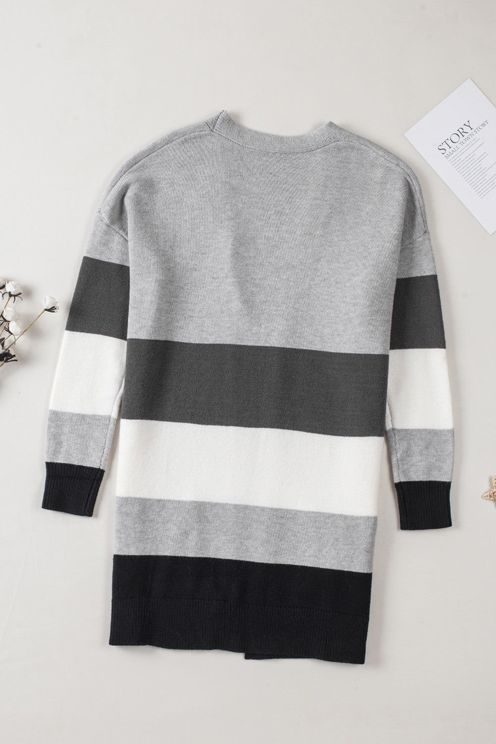 Khaki Open Front Colorblock Cardigan with Pockets