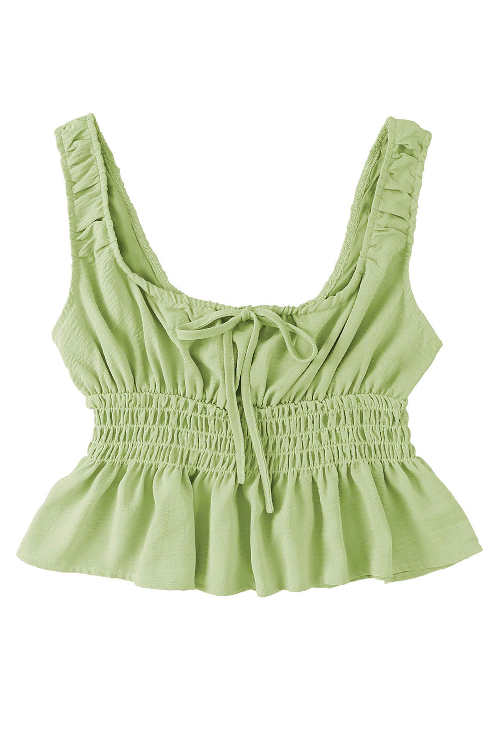 Green Drawstring Ruched Smocked Peplum Tank Top