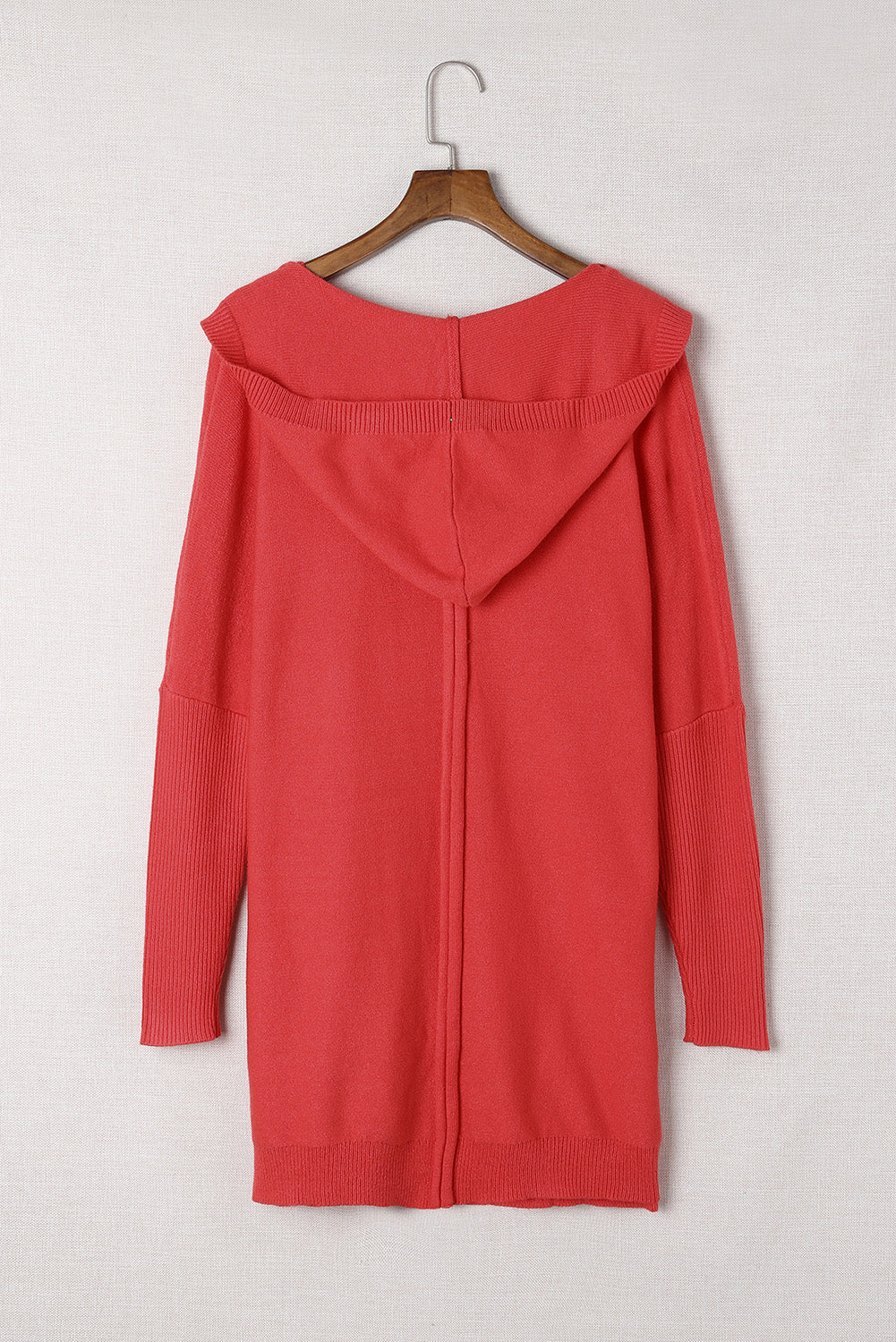 Rib Trimmed Batwing Sleeve Hooded Cardigan