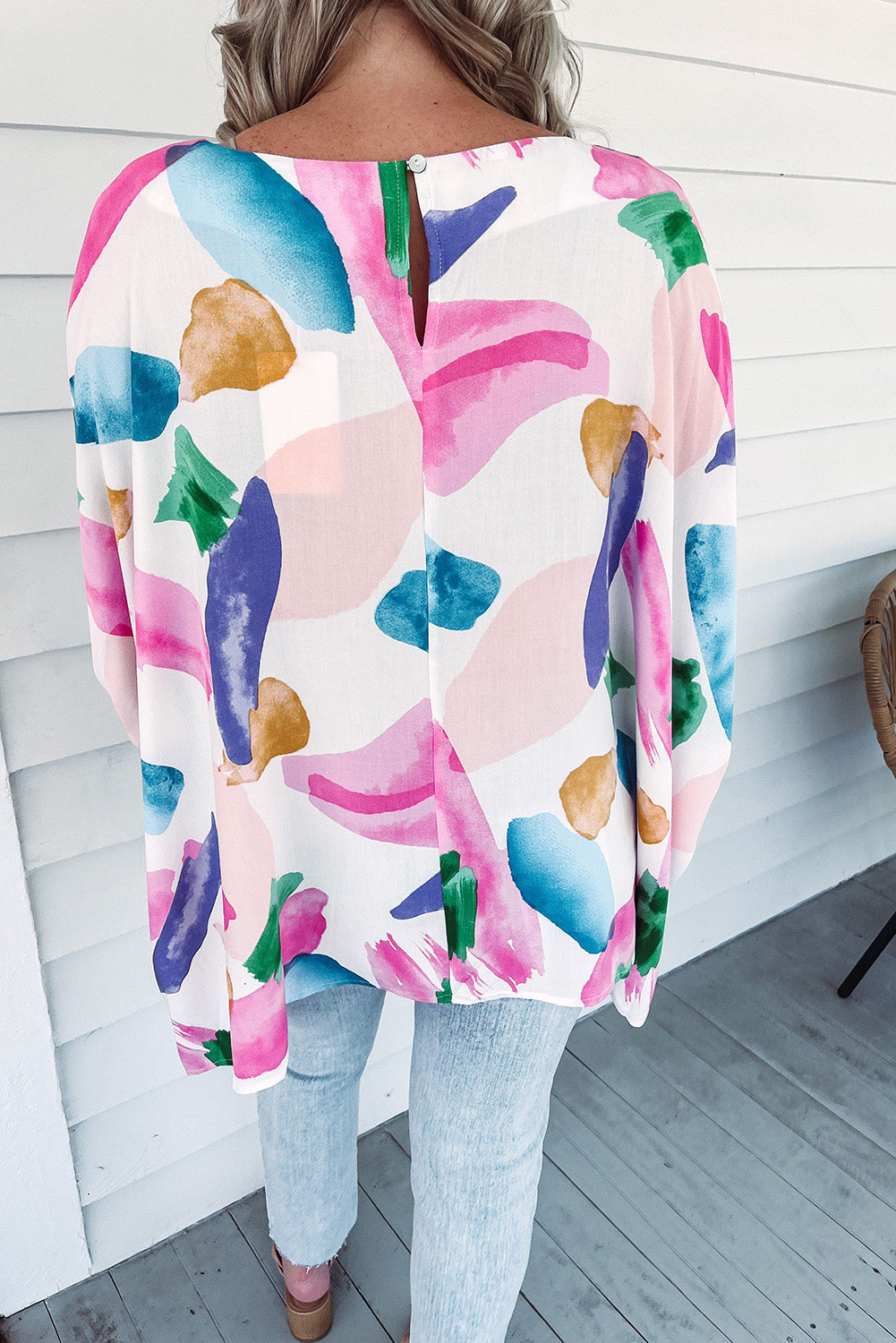 Multicolor Brushstroke Graffiti Print Dolman Sleeve Blouse