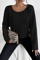 Black Lettuce Cuffs Drop Shoulder Loose Ribbed Knit Top