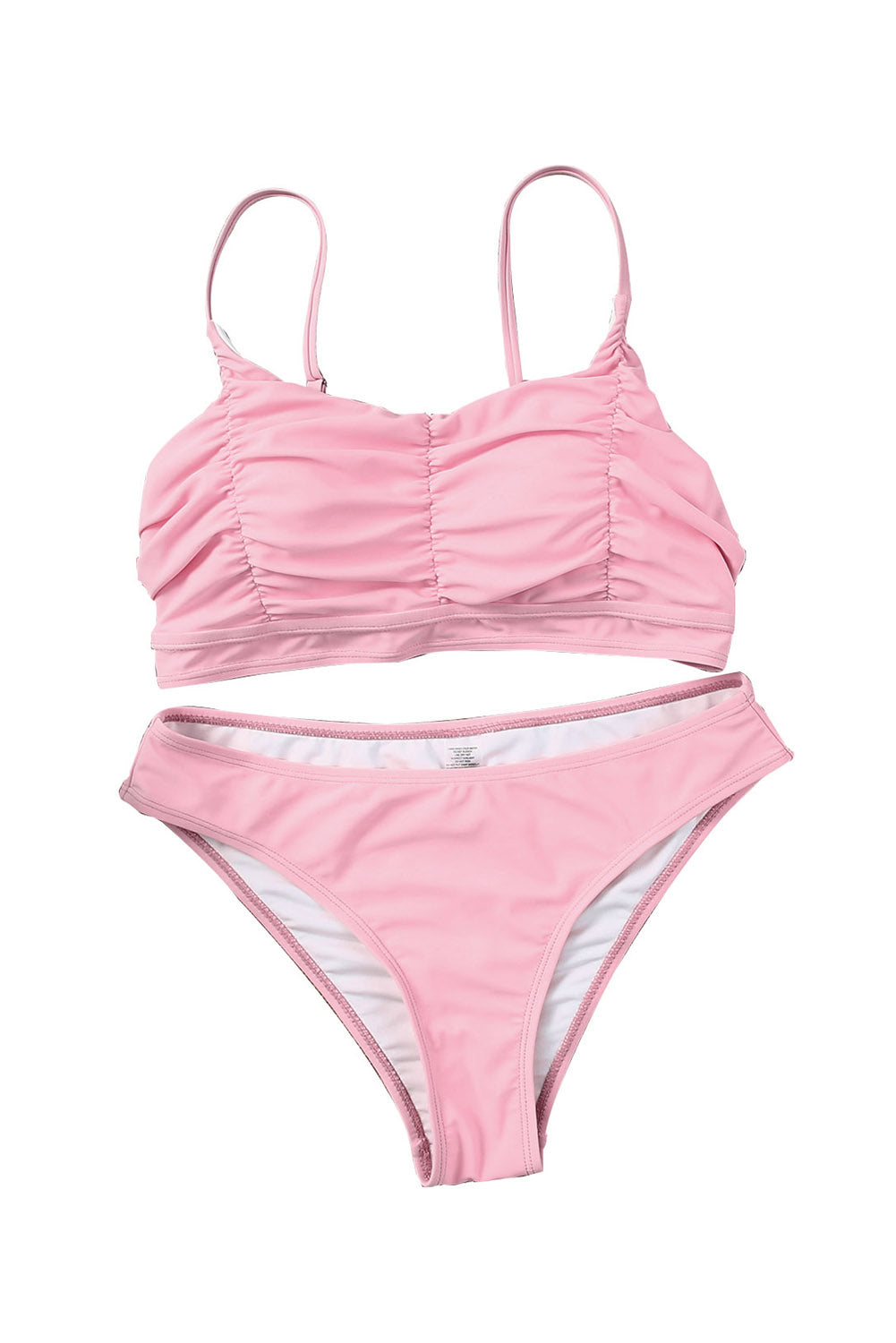 Pink Ruched Bikini Solid 2pcs Swimsuit