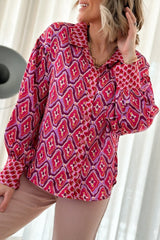 Rose Abstract Print Button Up Long Sleeve Shirt