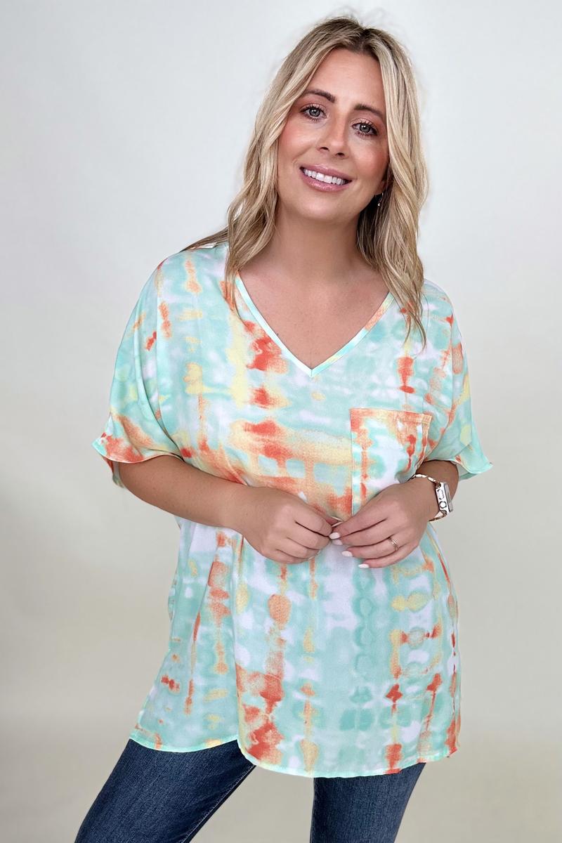 BiBi Tie Dye V Neck Hi-Low Oversized Top