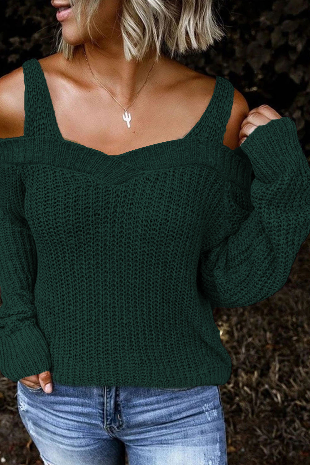 White Dew Shoulder Knitted Sweater