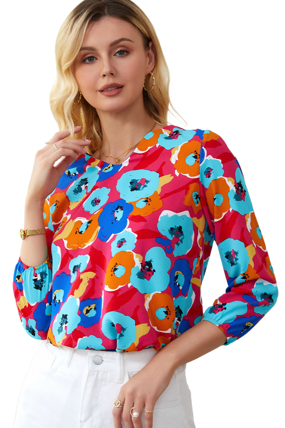 Multicolor Split V Collar Ruffle Sleeve Floral Shift Dress