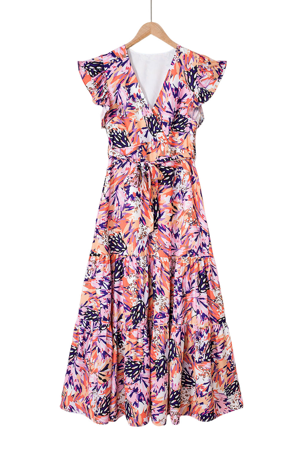 Multicolor Sleeveless Ruffled Lace-up High Waist Floral Maxi Dress