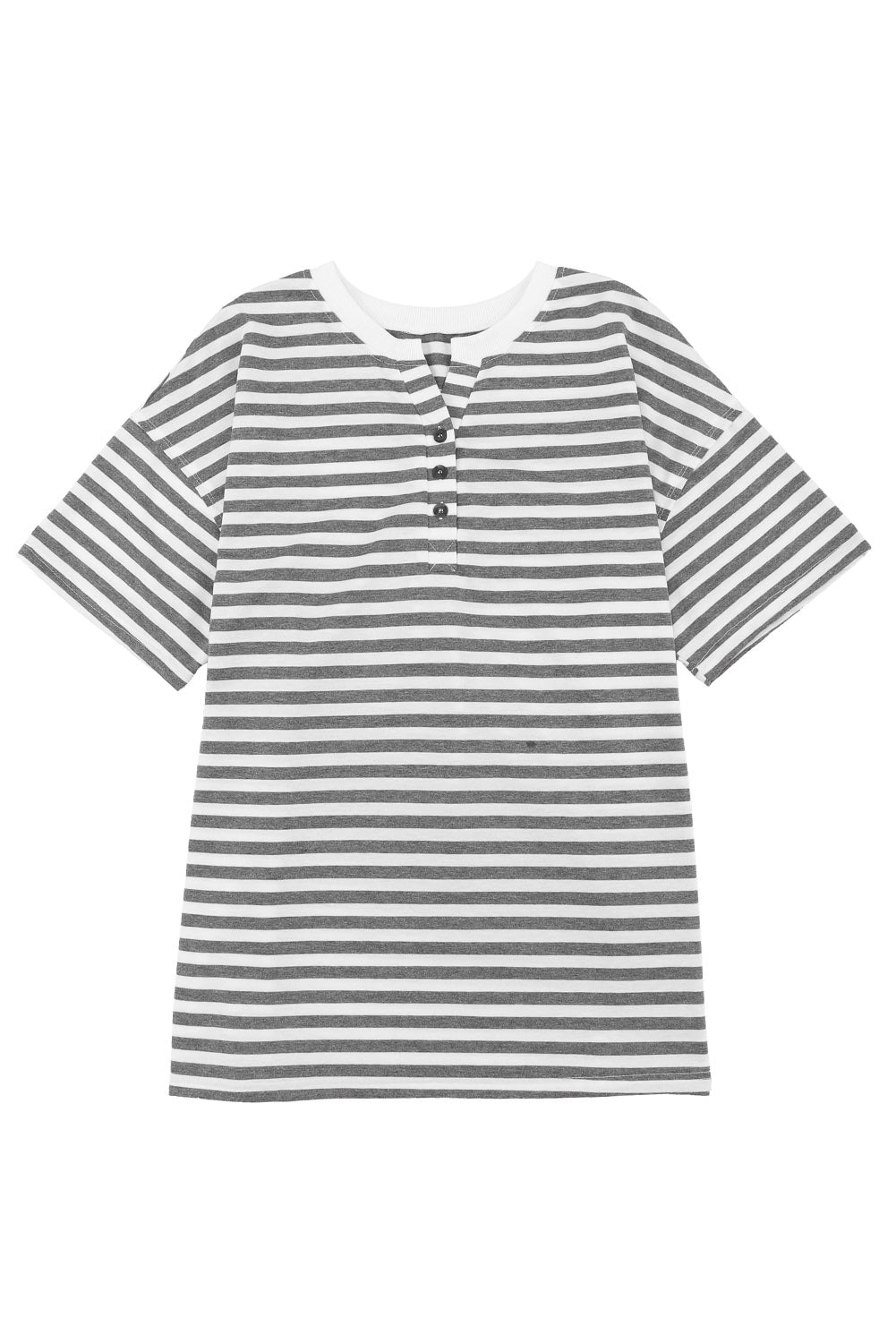 Plus Size Striped Short Sleeve Henley Tee