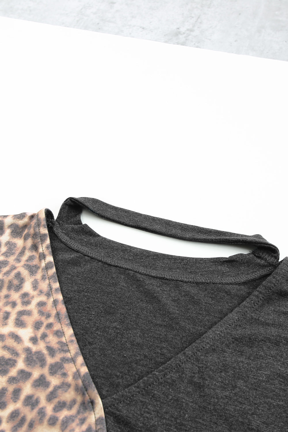 Half Leopard Keyhole Long Sleeve Top