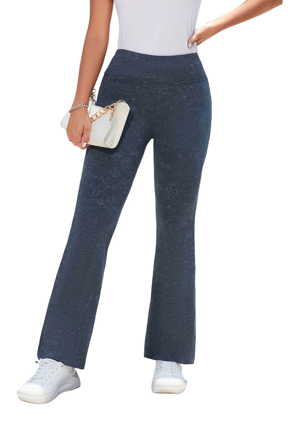 Gray Mineral Wash Retro High Waist Flare Pants