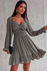 Green Long Sleeves Smocked A-line Dress