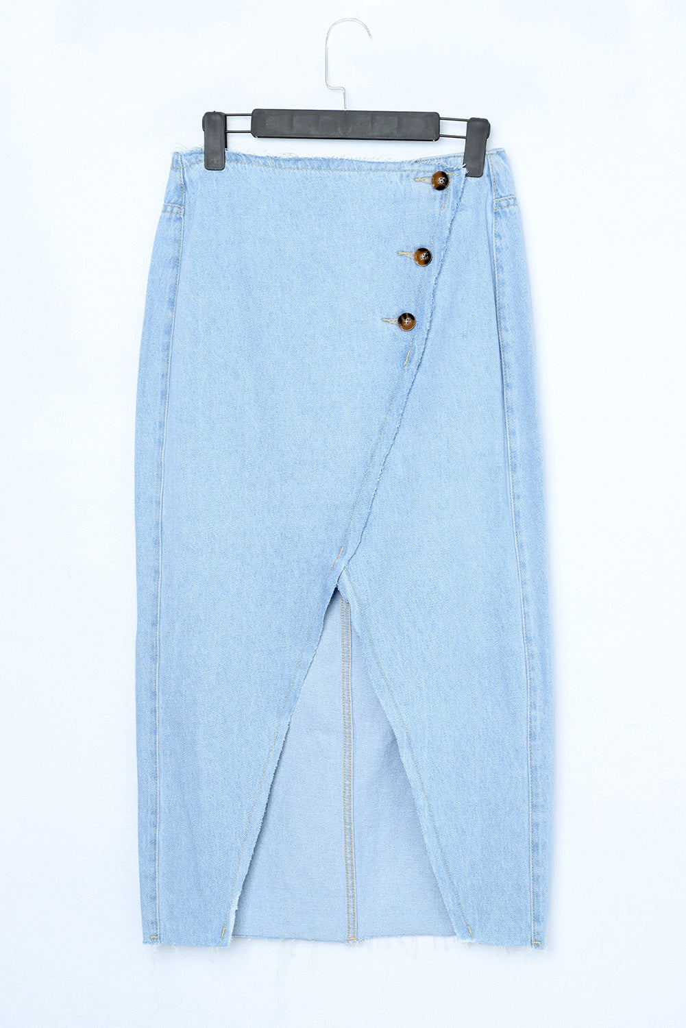 Sky Blue Buttoned Wrap Maxi Denim Skirt