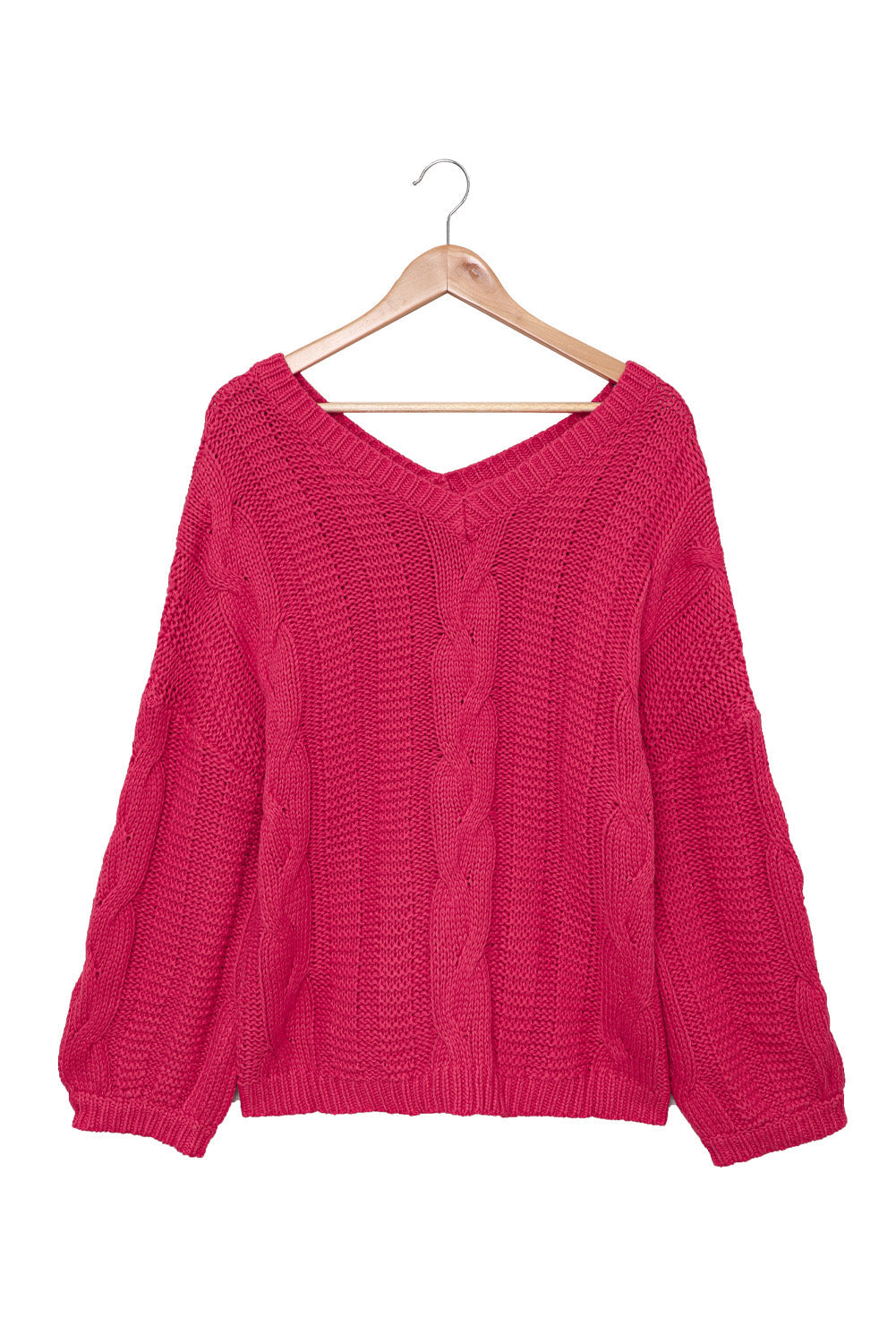 Green Bubblegum V-Neck Braided Knit Sweater