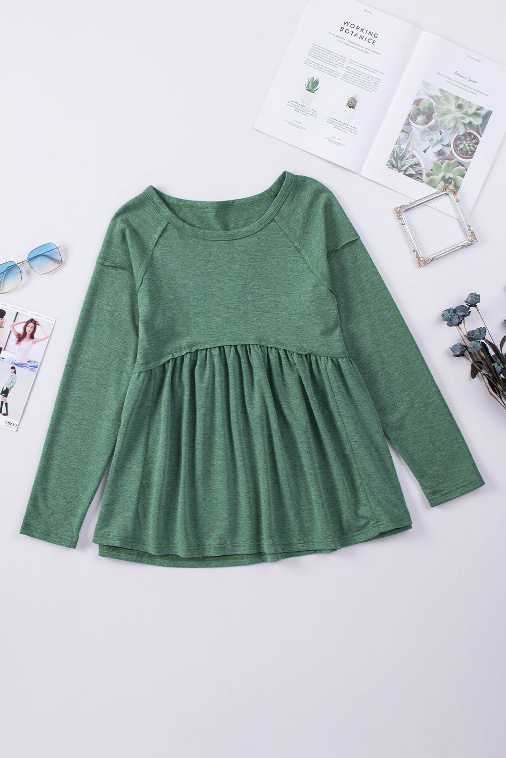 Green Long Sleeve Babydoll Top