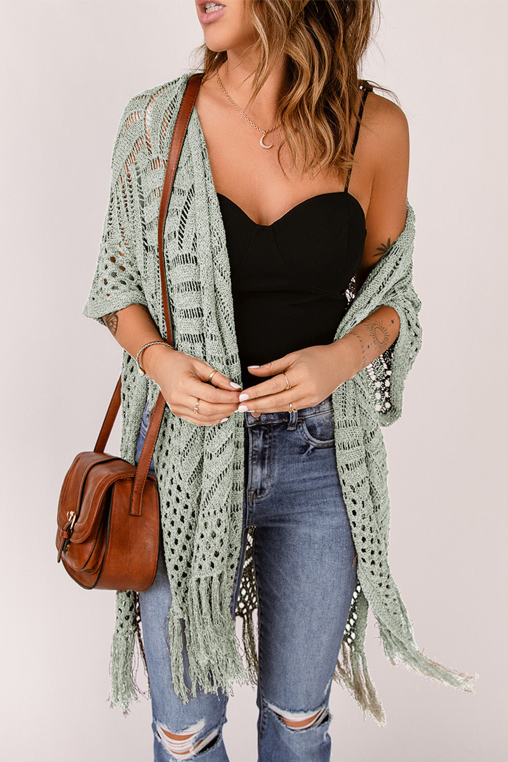 Black Loose Knitwear Kimono with Slits