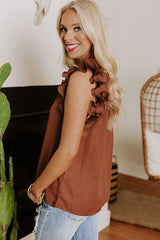 Brown Ruffles Armhole Tank Top