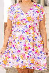 Multicolor Floral V-Neck Ruffled Sleeve Plus Size Dress