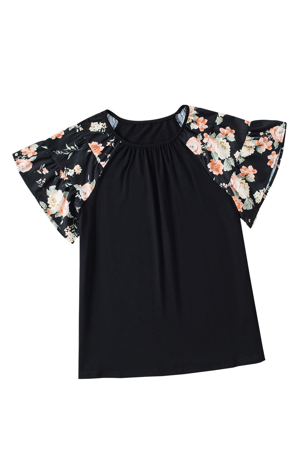 Black Tiered Floral Raglan Sleeve T Shirt