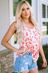 White Leopard Knitted U Neck Racerback Tank Top