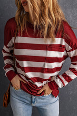 Red Print Pocketed Long Sleeve Top with Slits