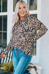 Leopard Crisscross V Neck Leopard Long Sleeve Tops