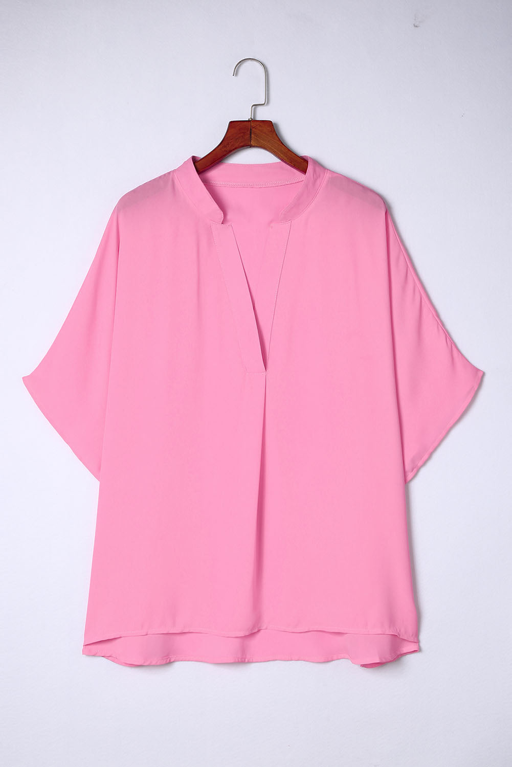 Pink Plus Size Flowy V Neck Blouse