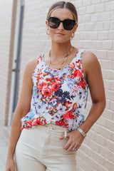 White Floral Print Sleeveless Top