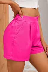 Pink Front Buttons Pleated Tailored Shorts