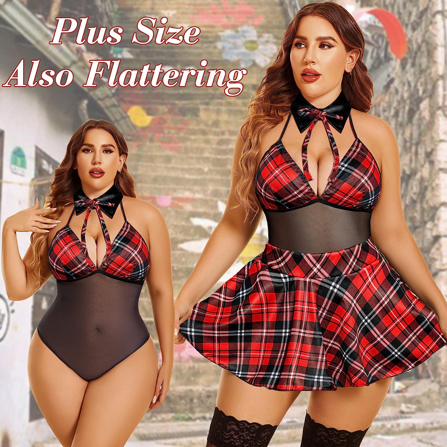 Avidlove Schoolgirl Lingerie Student Cosplay Roleplay Custumes Snap Crotch Teddy Plaid Skirt Lingerie Set