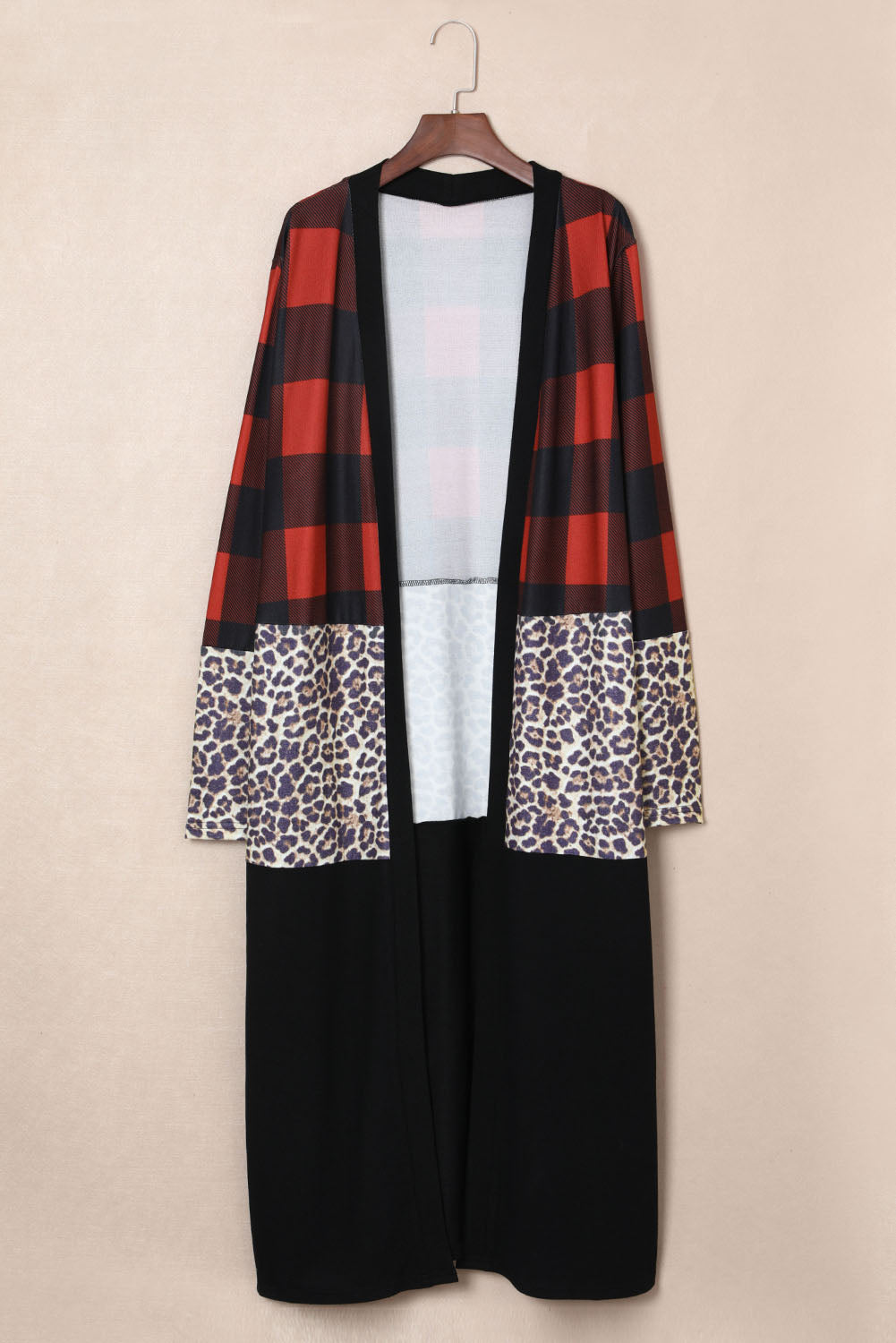 Red Buffalo Plaid Leopard Colorblock Plus Size Duster Cardigan