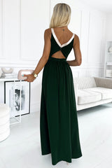 Green Glitter Trim Cutout Strapless Slit Party Dress