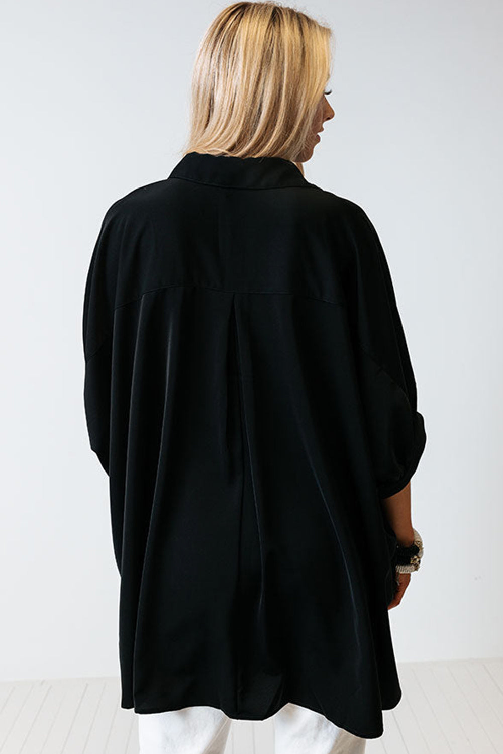 Green 3/4 Puff Sleeve Oversize Shirt