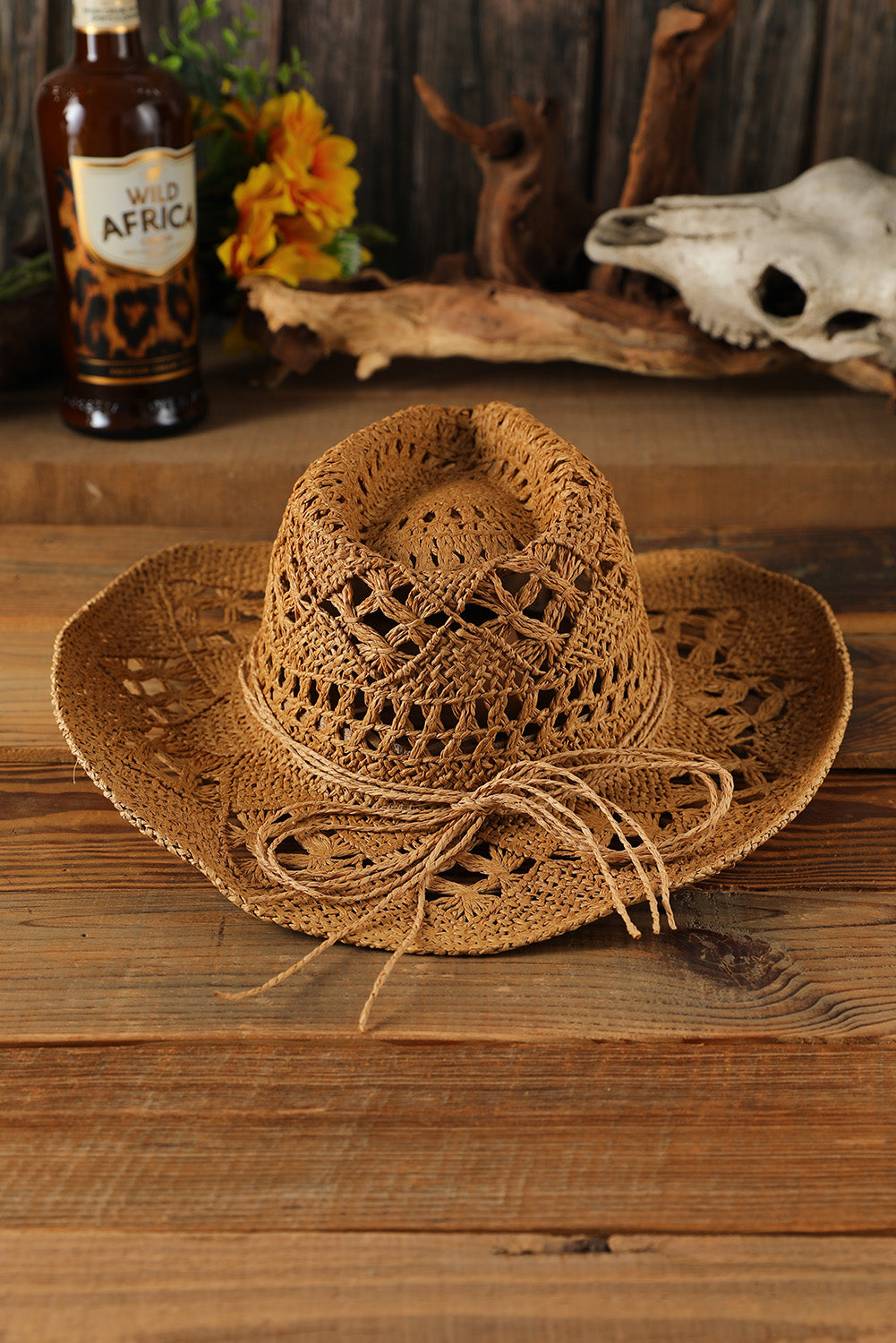 Khaki Hollow-out Straw Cowboy Hat