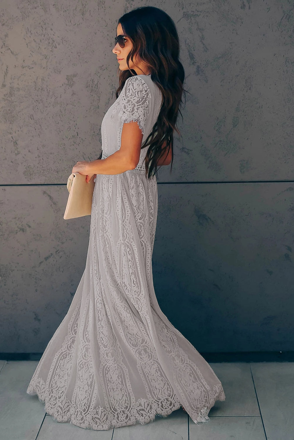 White Blue Fill Your Heart Lace Maxi Dress