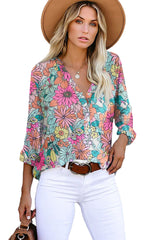 Multicolor Striped V Neck Pocket Long Sleeve Top