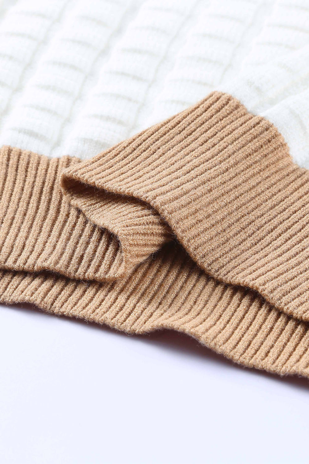 White Textured Knit Contrast Long Sleeve Sweater