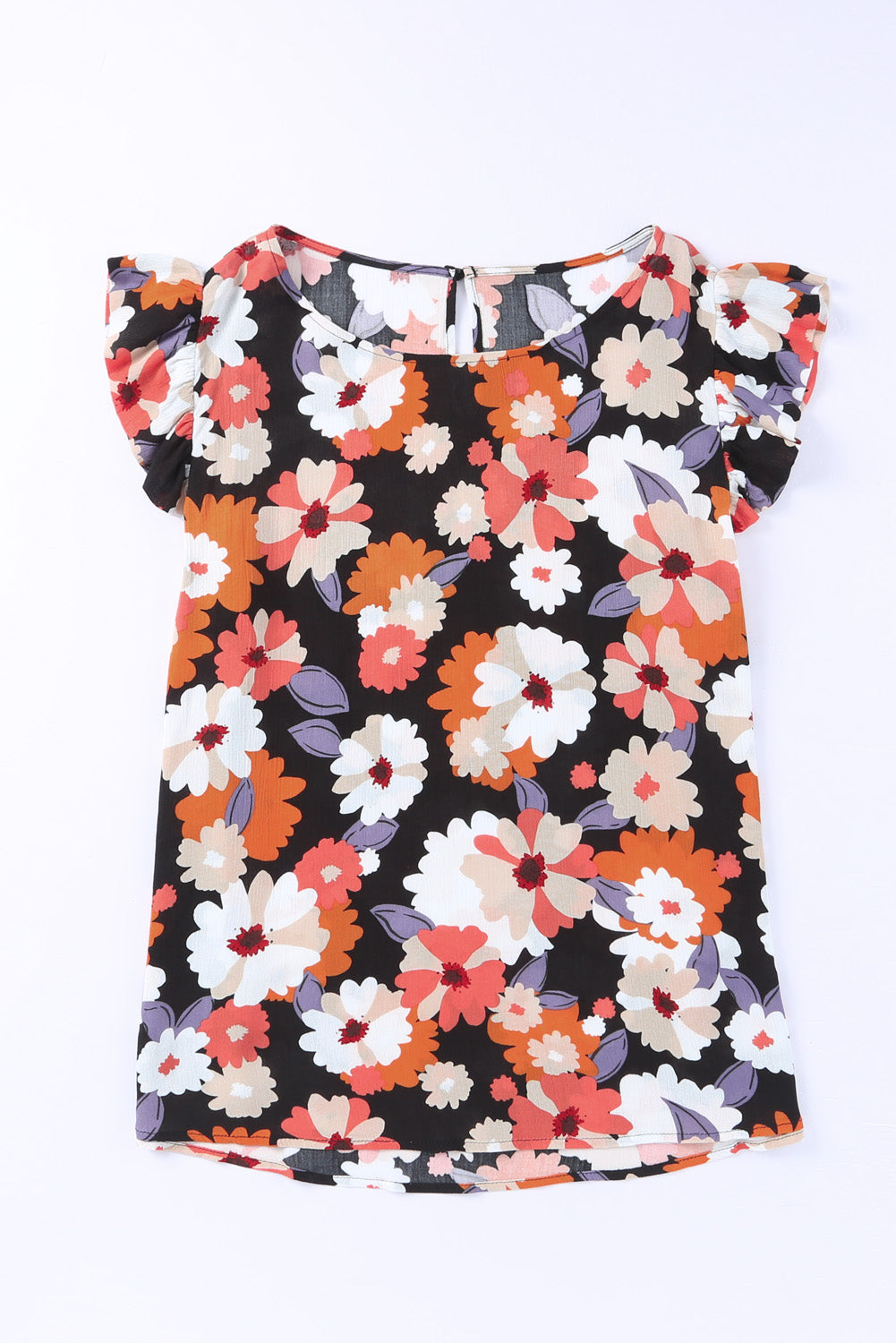 Multicolor Ruffle Sleeve Floral Plus Size Top