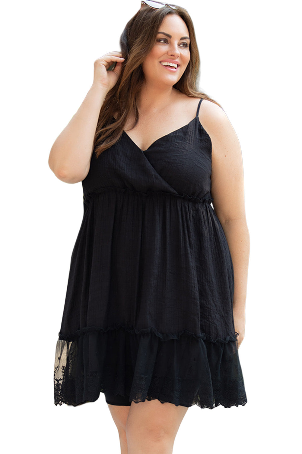 Black Lace Ruffle Hem Plus Size Flared Sundress