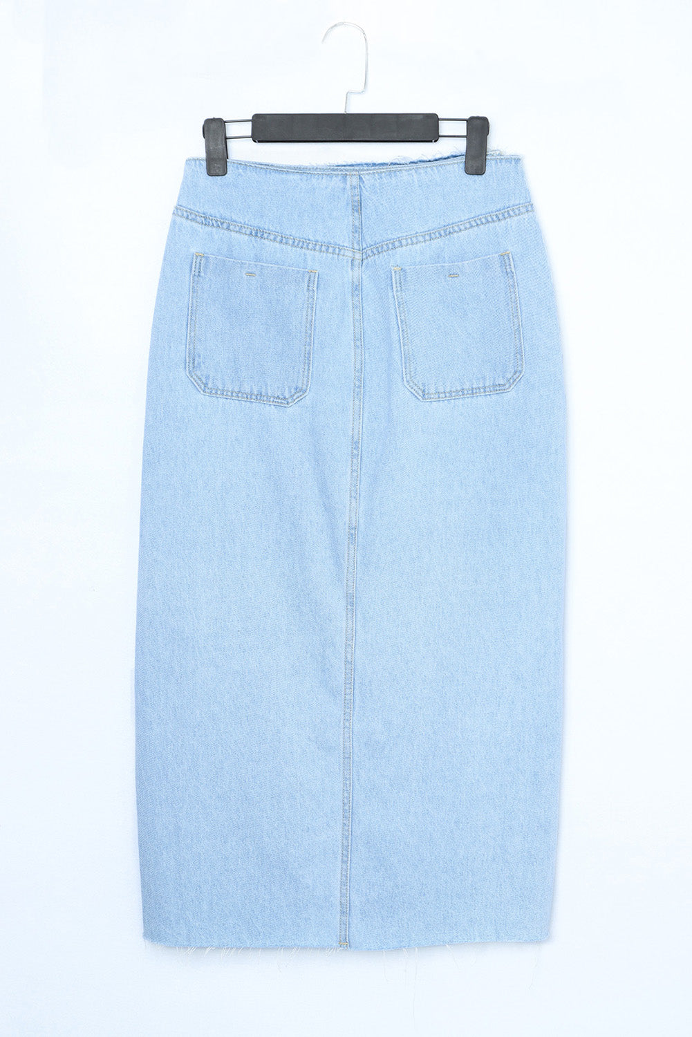 Sky Blue Buttoned Wrap Maxi Denim Skirt