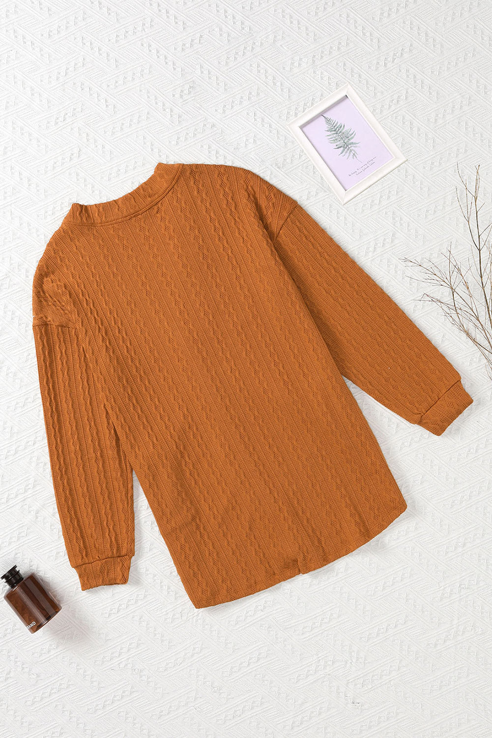 Brown Button Front Pocketed Cable Knit Cardigan